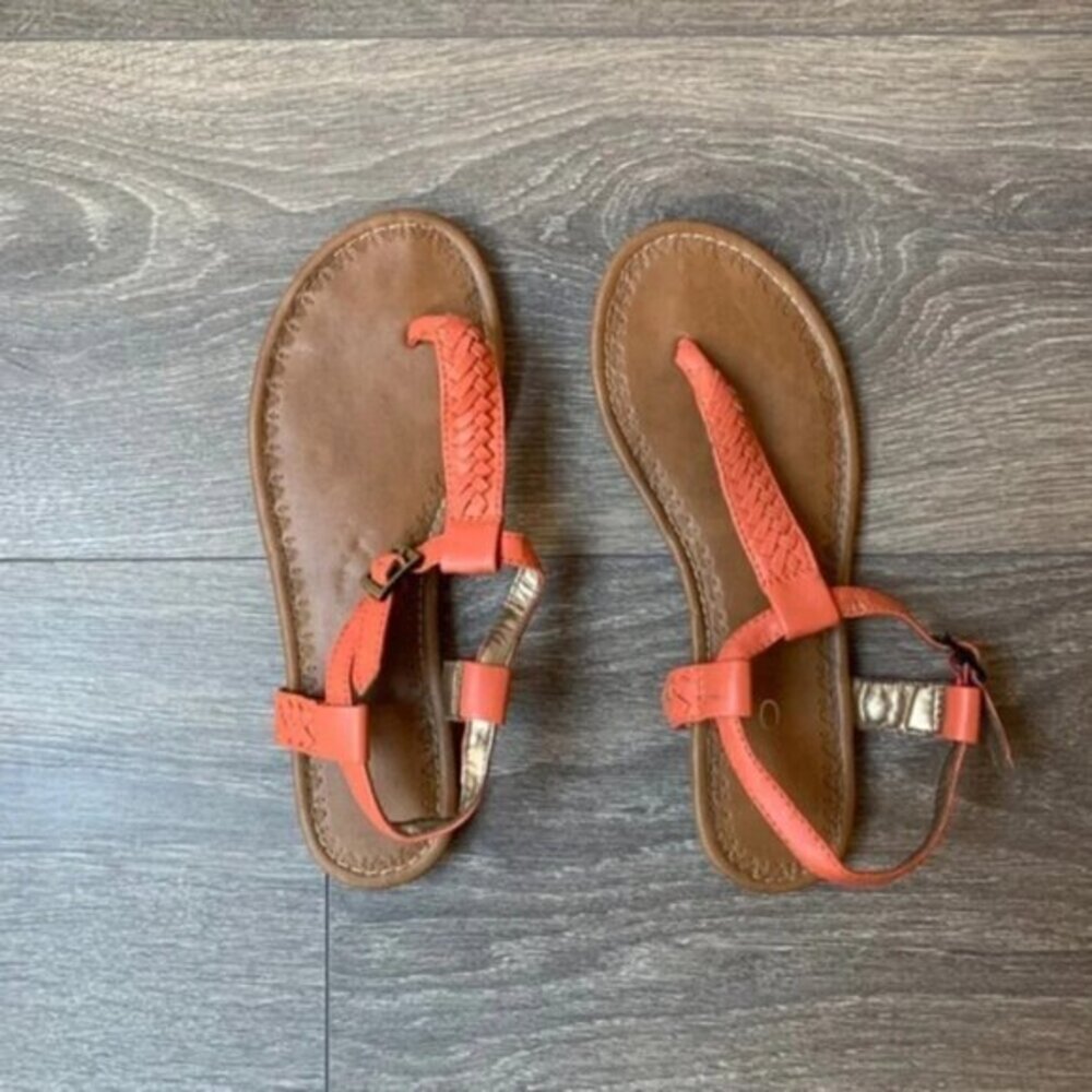 Aldo Women's T-Strap Flat Sandals Size 7 Braided Coral Pink Boho Chic Peasant - Picture 4 of 16